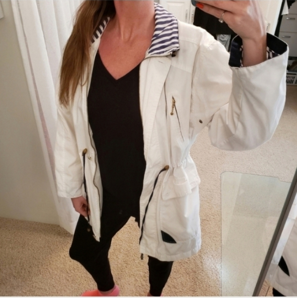 Vintage Nautical Mom Jacket White & Blue Size Medium